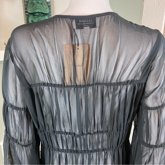 NWT La Ligne Silk Left Bank Black Sheer Long Sleeve Dress angel sleeves Small - Picture 9 of 13
